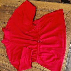 Liz Claiborne, Red Cinched Waist Mock Turtle Neck, Tunic Sweatshirt, Size Large